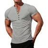 T-shirts pour hommes Hommes Knit Stretch Henley Shirt Entraînement Slim Fit T-shirts à manches courtes Athletic Muscle Casual Loose Streetwear All-Match