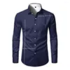 Herrklänningskjortor Gitter Långärmad skjorta Män Business Casual Fashion Lapel Collar Button Autumn For Man Clothing