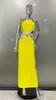 Casual Dresses Elegant Diamonds Women's Dress Sexig Backless Hollow Out Halter Maxi Bandage Vestidos Yellow Evening Party Clubwear Outfits