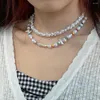 Hänge halsband Vedawas faux pärla och pärlhalsband set för kvinnor vit oregelbunden imitation choker retro handgjorda boho smycken