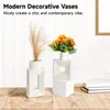 Vaser 2st White Ceramic Square Flower Modern Boho Decorative Minimalist Pampas for Living Room Decor