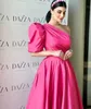 Elegant Pink Long Evening Dress 2024 One Shoulder Puffy Sleeve Taffeta Side Split Formal Party Prom Gowns Vestidos De Fieast Robe De Soiree