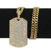 Collane in oro con ciondolo con targhetta per cani ghiacciate con strass completo da uomo, collana Hip Hop, per uomo182K