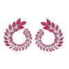 Dangle lustre coloré zircon cubique branche d'olivier feuilles boucles d'oreilles pour les femmes Desginer tendance bijoux de mariage été Statement239F