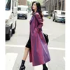 Raincoats 2020 Ny Spring Autumn Purple Long Women Trench Coat Stäng ner krage dubbelbröst mode elegant kvinnlig vindbrytare