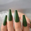 Faux ongles 24 pièces couverture mate longs ongles forme de ballet couleur unie vert acrylique manucure à la maison presse sur tendance