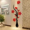Stickers Wholesale Wall Stickers Acrylic 3D Plum Flower Vase Stickers Vinyl Art DIY Home Decor Wall Decal Red Floral Wall Sticker Colors
