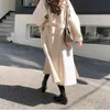 Lã feminina inverno coreano feminino falso casacos de lã moda elegante cinto sólido espessamento longo jaqueta feminina solta todos os jogos misturas outwear j231227