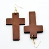 Orecchini a croce in legno naturale con lampadario pendente per gioielli di fede alla moda da donna intero224k