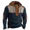 Fashion Loose Tie-up Hooded Sweatshirt Mens 2024 Spring Casual Long Sleeve Patchwork Hoodies Men Vintage Corduroy Hoodie Shirts 231226