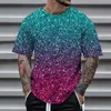 Herren-T-Shirts, leicht, für Männer, Bühnen-Performance-Shirt, 3D-gedruckter Pailletten-Pullover, kurze Ärmel, lässiges T-Shirt