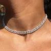 Iced Out Bling 8mm CZ Miami Cuban Link Chain Choker Necklace For Women Micro Pave Women Jewelry206f