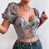 Kadın Tankları Kadın Moda Backless Perspektif Baskılı Asılı Kayış Eklenmiş Mesh Tank Top 2024 Bahar Seksi Blusas Brillantes Mujer