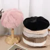 Bérets femme rétro fourrure béret automne hiver chaud chapeau mode couleur Pure peluche femme élégant peintre casquette Gorras