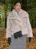 Women Fur Coat Turndown Collar Hight Street Long Sleeve Pocket Short Coats Female 2023 Winter Elegant Thicken Lady Outwear 231226