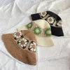 Berets Sun Hat Female Summer Soft Straw Beach Panama Hats Sunshade Sunblock Sweet Flower Bucket Braid Hollow Out Fisherman Women