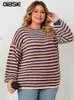 Chandails pour femmes Gibsie Plus Taille Drop Épaule O-Cou Pull tricoté Femmes 2023 Automne Hiver Rayé Casual Manches Longues Lâche Pull Tops J231227