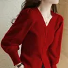 Kvinnors tröjor 2023 Korean Luxury Knitwear Collection Jumper Y2K Vintage in Red Ladies V-Neck Knitted Top for Women Pullover Trend