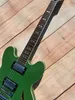 Full hollow 335, matte green, silver accessory, customized fingerboard, signed, lightning package