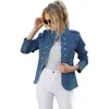 Casual Women's Denim Jacket 2023 Spring Retro Blue LongSleeve Washed Cardigan Stand Neck Fashion Woman 231227