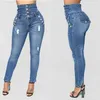 Jeans Plus Size Elasticità da donna Jeans a vita alta Butt Lift 3 bottoni Slim Fit Skinny Strappati Pantaloni in denim S3XL L230829
