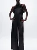 2024 Summer Women Ruffled Halter Jumpsuit Elegant Black Jumpsuits Woman Party Jumpsuit Vintage Wide Leg Rompers 231227