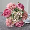 Fleurs de mariage 1 Bouquet main pivoine artificielle automne soie fausse pour salon maison jardin cadeau de saint valentin