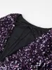 Women Sequin Backless Purple Mini Dress Fashion Long Sleeve Shiny O Neck Dresses 2023 Autumn Elegant Female Party Night Vestidos 231227