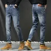 Men's Jeans Designer European Jeans Men's 2023 Autumn/Winter Thick Classic Slim Fit Small Straight Tube High end Light Luxury Men's Casual Jeans TYFY