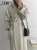 Jxmyy французский ленивый стиль теплый женский зимний классический пояс ретро свободный женщин шерстяные пальто шикарные повседневные длинные пальто длиной 231227