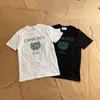 24SS Streetwear Black White Tee Top Green Printing T-shirt Casual Loose T Shirt dla mężczyzn
