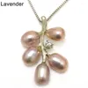 Pendant Necklaces 18 Inches Grape Style 6-7mm Natural Pink Rice Pearl 925 Sterling Silver Pendent Necklace With Zirconia