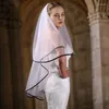 Свадебная вуали брак кружевные вуаль женщин многослойная свадьба для девичника тюля с черной лентой отделкой для