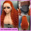 Atacado grau 12a 10a malaio indiano brasileiro laranja onda profunda 13x4 peruca frontal de renda transparente 18-26 polegadas 100% cabelo humano virgem cru