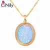 Cinily Green & Blue Fire Opal Stone Necklaces Pendants Yellow Gold Color Oval Dangle Charm Luxury Large Vintage Jewelry Woman229r