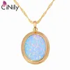 Cinily Green Blue Fire Opal Stone Halsband hängsmycken gul guldfärg oval dingle charm lyxig stor vintage smycken kvinna229r