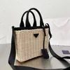 Basket Designer-Handtaschen für Damen, funktioneller Korb, dreieckiger Leder-Schriftzug, Korbgeflecht-Einkaufstasche, Doppelgriff, Baumwoll-Canvas-Futter