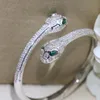 18K White Gold Plated Full Diamond Bracelets Luxury Fashion Snake Bracelet Bangle Girls Women Open Style Wedding Party Jewelry Nice Gift