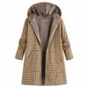 Damesjassen Dames Winter Warm Uitloper Rits Plaid Print Zak Vintage Oversize Jas Hoodies Jas Overjas Top Vrouwelijk