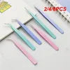 İçme Pipetleri 2/4/6pcs Tırnak sanatı şekillendiren cımbız paslanmaz çelik klipsli makarna uv jel ipuçları