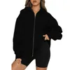 Hoodies femininos zip up meninas adolescentes oversized moletom feminino moda cor sólida roupas bonito outono jaqueta casual com bolsos