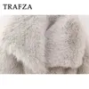 TRAFZA 2024 Herbst Winter Frauen Casual Faux Pelz Jacken Mode Streetwear Solide Übergroßen Drehen Unten Kragen Elegante Dicke Mäntel 240113