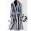 Women Cashmere Long Coat Elegant Turn Down Collar Woolen Coat With Belt Open Stitch Design Winter Warm Coats