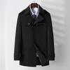Novo masculino sólido fino ajuste trench coat estilo britânico casaco longo casaco único peito estilo clássico roupas 231227