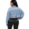 Хлопковое джинсовое покрытие Женщины весенняя осень Ropa Cardigan Jeans Punk Gothic Bomber Jacket vurverbreaker y2k Jackets Holow Out 231227