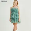 Oeing Sexy Dusty Green Prom Party Robes Simple sans bretelles ANNIAGE TIERLE TIER COTER HOMECOMING Robe Zipper Back Event Robes 2024 231227