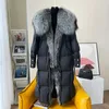 Lagabogy femmes hiver grand réel argent col de fourrure de renard 90% blanc canard doudoune longue épaisse chaude luxe Parka vêtements d'extérieur pour femmes 231226