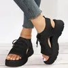 Sandaler Kvinnor Summer Lace Up Mesh Slip on Casual Open Toe Wedges Bekväma strandskor Thong