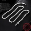 Collana in argento sterling 925 con catena a corda da 4 mm, 16 18 20 22 24 pollici, per donna, uomo, moda, matrimonio, fascino, gioielli273i