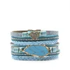 Ljusgul guldfärg oregelbunden form blå turkoises sten anslutning läder armband för kvinnor smycken länk kedja246k